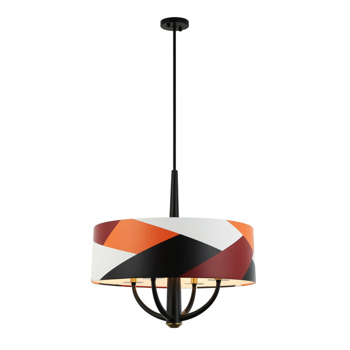 Varaluz 501P04BLSB Four Light Pendant, Black/Satin Brass/Patchwork