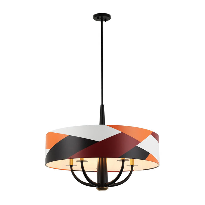 Varaluz 501P05BLSB Five Light Pendant, Black/Satin Brass/Patchwork
