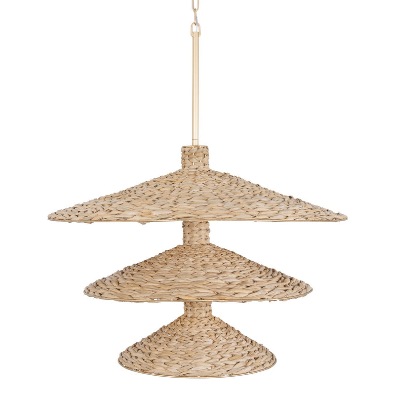 Varaluz 502P15FGN 15 Light Pendant, French Gold/Natural Seagrass