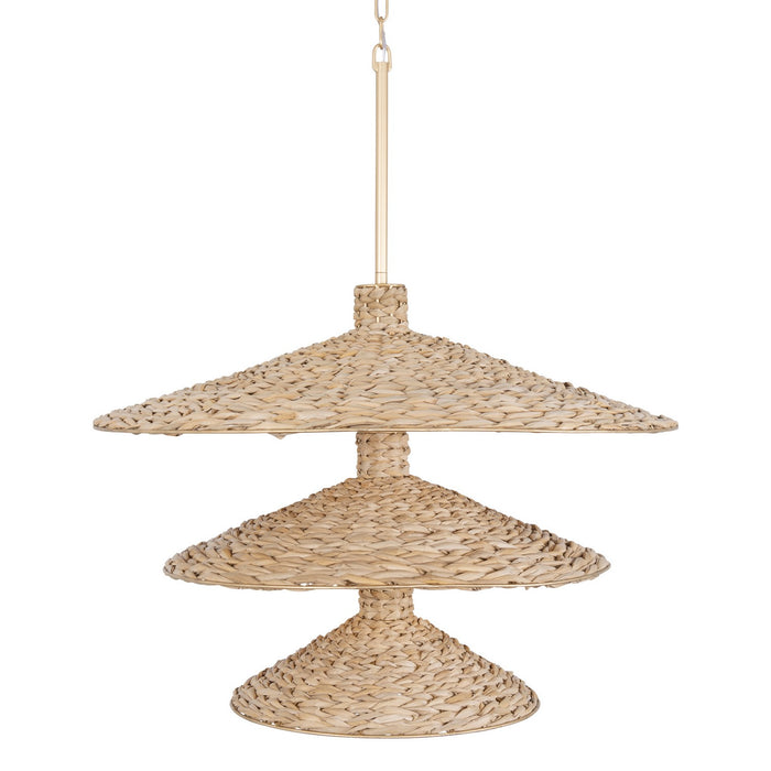 Varaluz 502P15FGN 15 Light Pendant, French Gold/Natural Seagrass