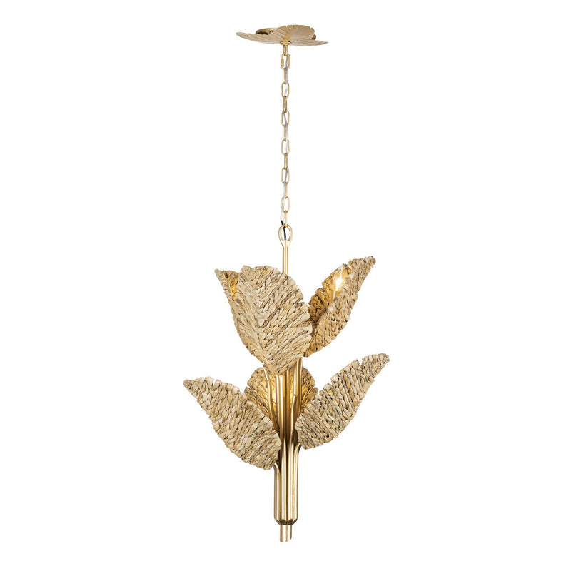Varaluz 901C06FGN Six Light Chandelier, French Gold/Natural Seagrass