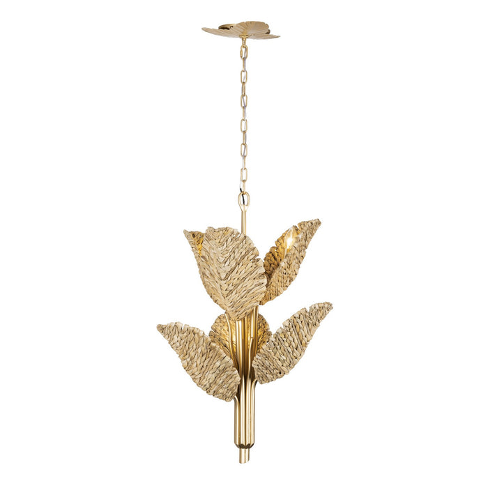 Varaluz 901C06FGN Six Light Chandelier, French Gold/Natural Seagrass