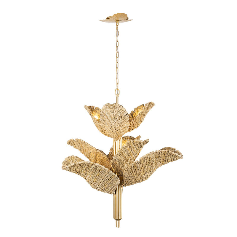Varaluz 901C09FGN Nine Light Chandelier, French Gold/Natural Seagrass