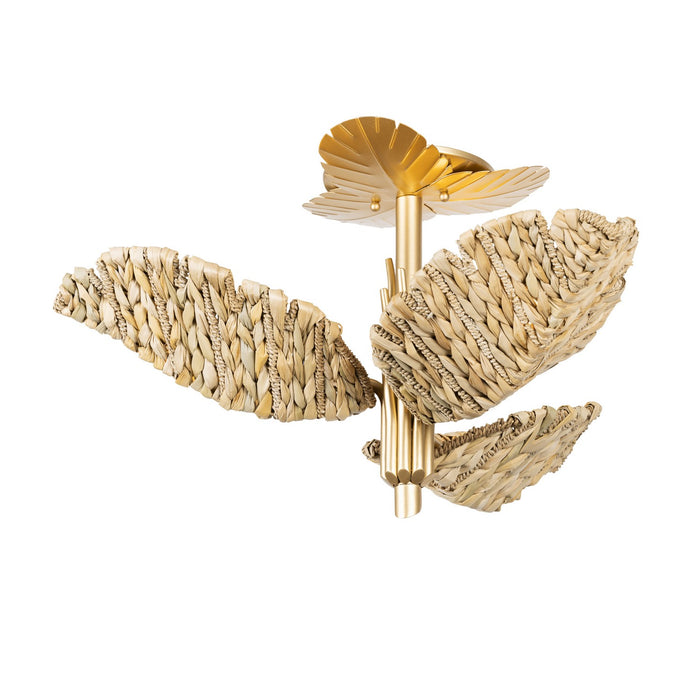Varaluz 901S03FGN Three Light Semi-Flush Mount, French Gold/Natural Seagrass