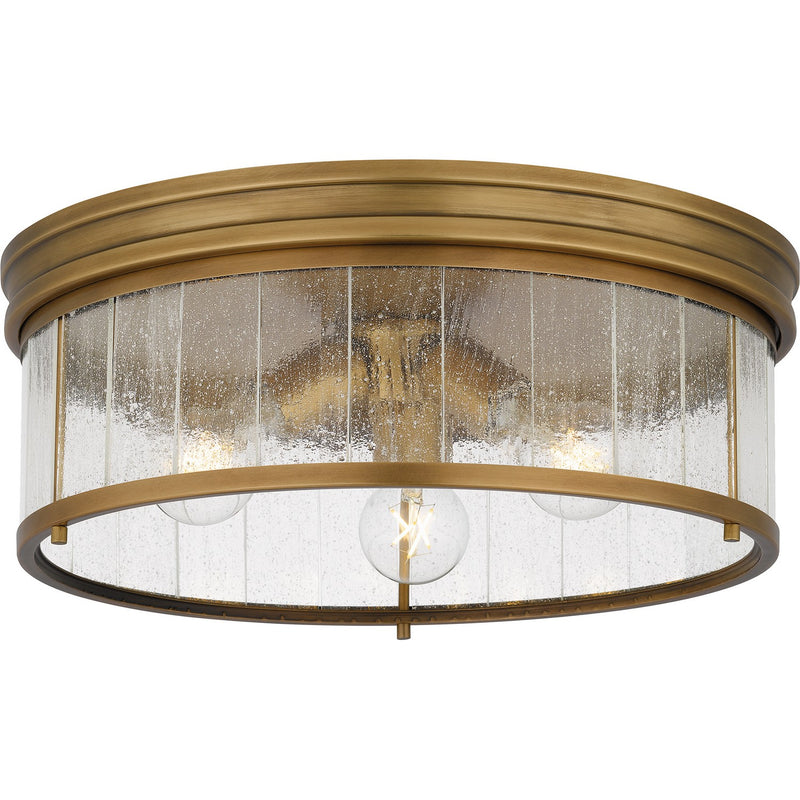 Quoizel QFL6743WS Three Light Flush Mount, Weathered Brass