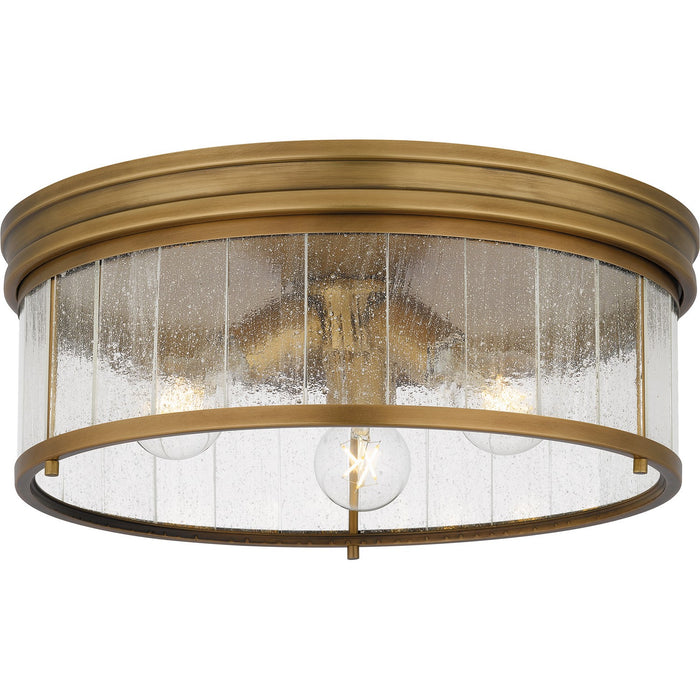 Quoizel QFL6743WS Three Light Flush Mount, Weathered Brass