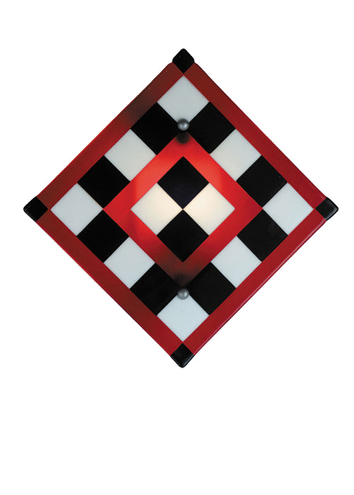 Meyda Tiffany 82471 One Light Wall Sconce, Black/White Check W/Red Stripe