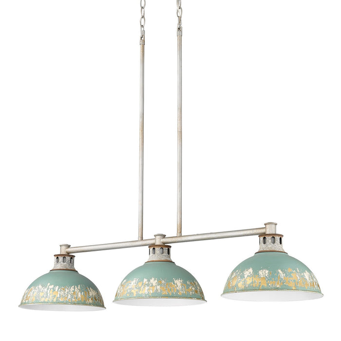 Golden 0865-3LP AGV-TEAL Three Light Linear Pendant, Aged Galvanized Steel