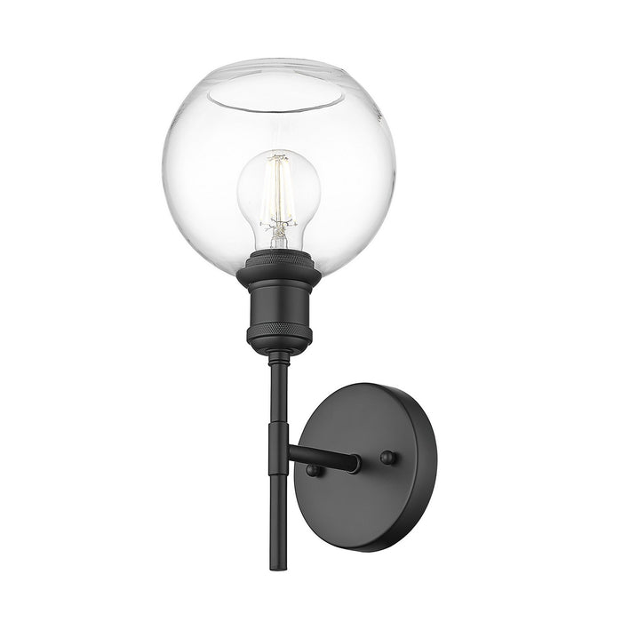 Golden 1945-1W BLK-GLOBE-CLR One Light Wall Sconce, Matte Black