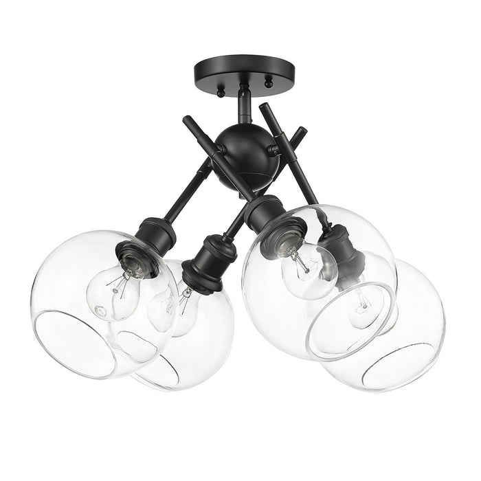 Golden 1945-SF BLK-GLOBE-CLR Four Light Semi-Flush Mount, Matte Black