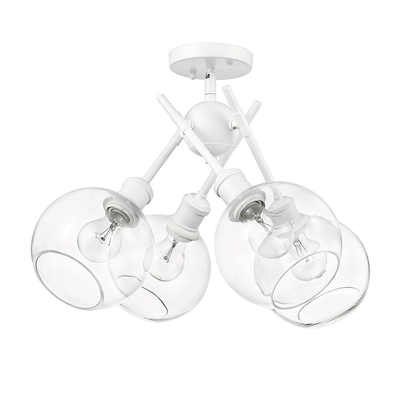Golden 1945-SF WHT-GLOBE-CLR Four Light Semi-Flush Mount, Matte White
