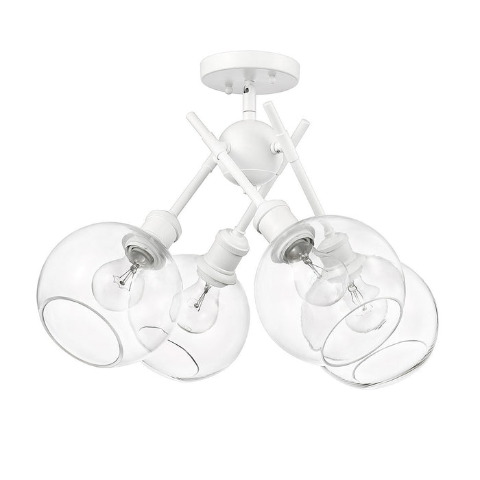 Golden 1945-SF WHT-GLOBE-CLR Four Light Semi-Flush Mount, Matte White