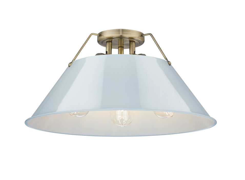 Golden 3306-3FM AB-DB Three Light Flush Mount, Aged Brass
