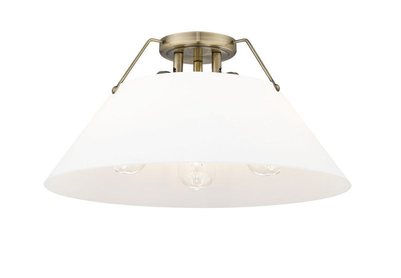 Golden 3306-3FM AB-OP Three Light Flush Mount, Aged Brass