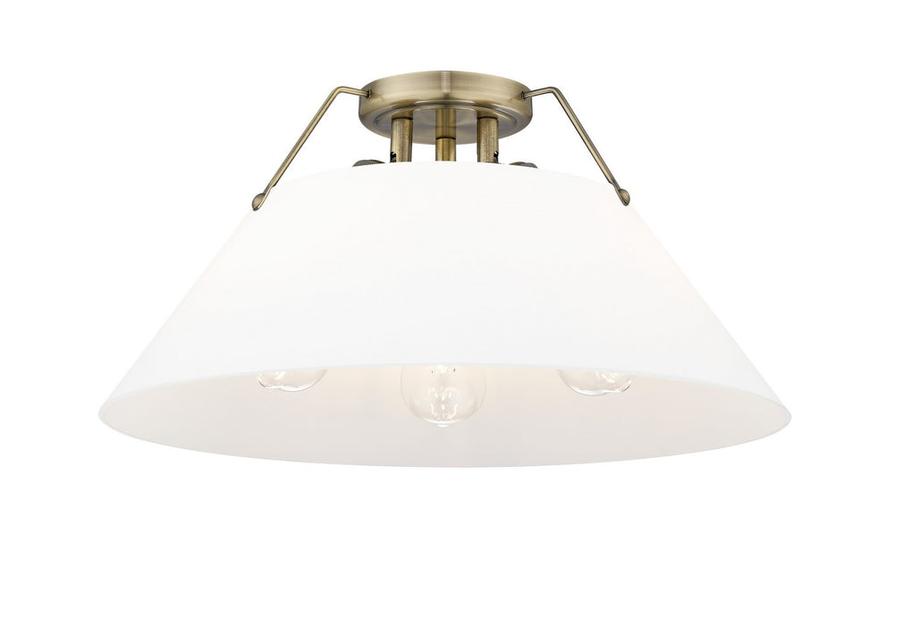Golden 3306-3FM AB-OP Three Light Flush Mount, Aged Brass