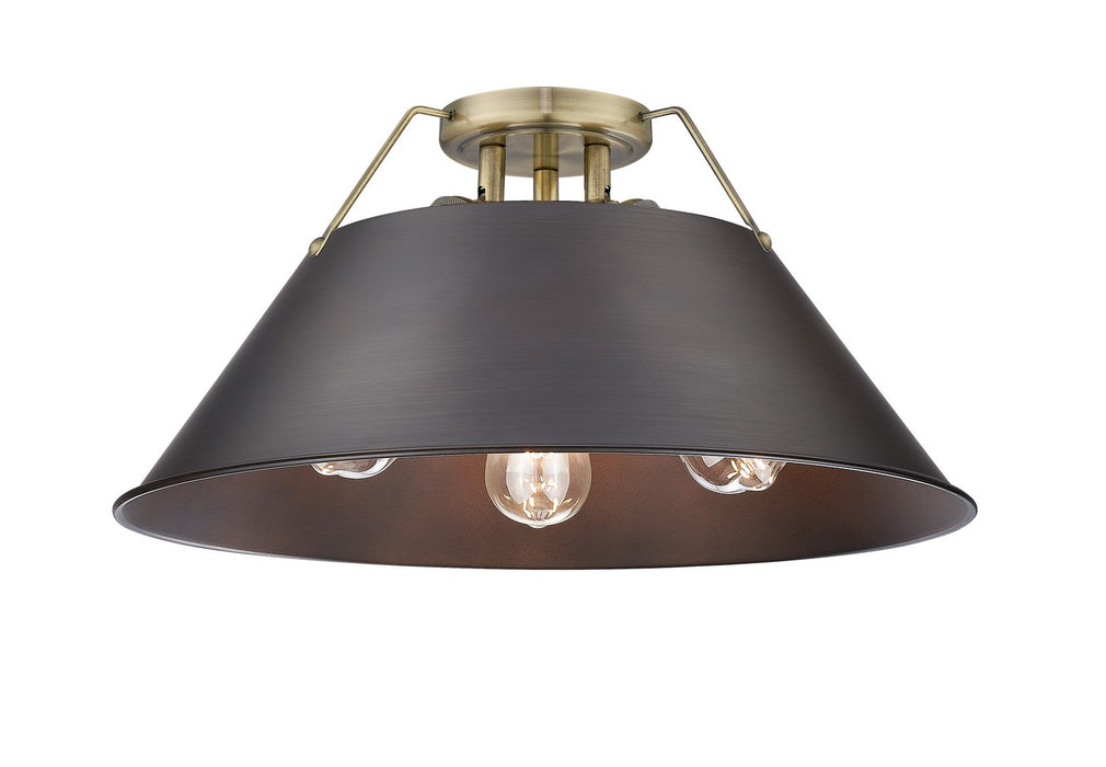 Golden 3306-3FM AB-RBZ Three Light Flush Mount, Aged Brass