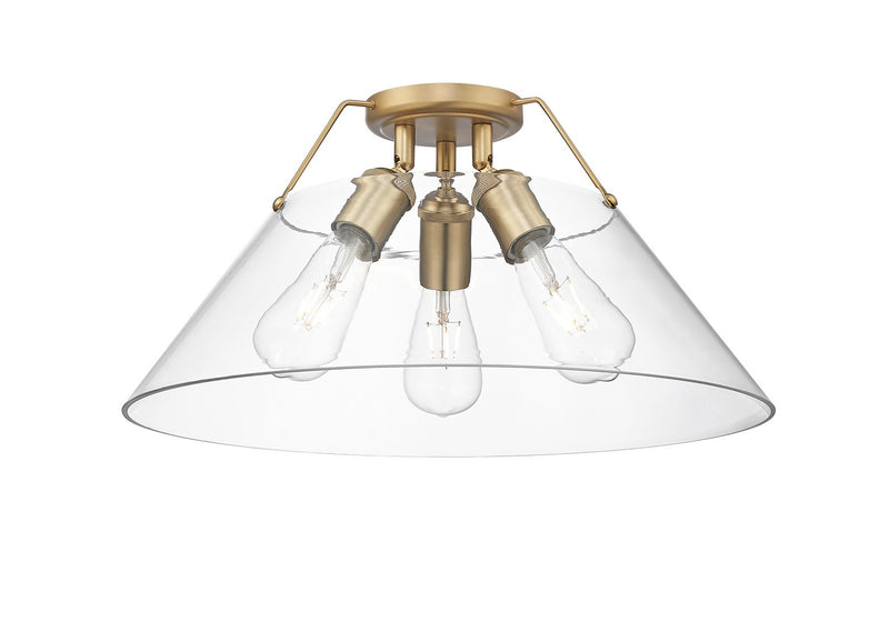 Golden 3306-3FM BCB-CLR Three Light Flush Mount, Brushed Champagne Bronze