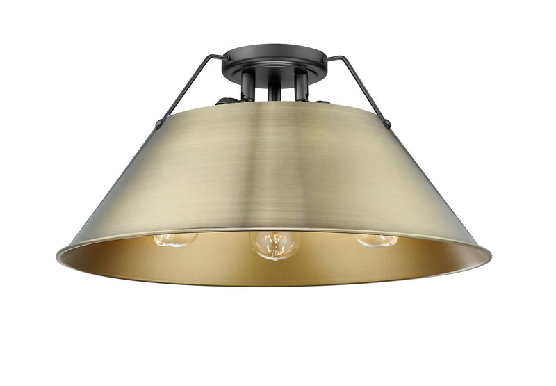 Golden 3306-3FM BLK-BLK Three Light Flush Mount, Matte Black