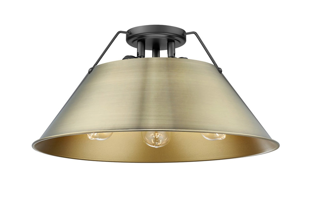 Golden 3306-3FM BLK-BLK Three Light Flush Mount, Matte Black