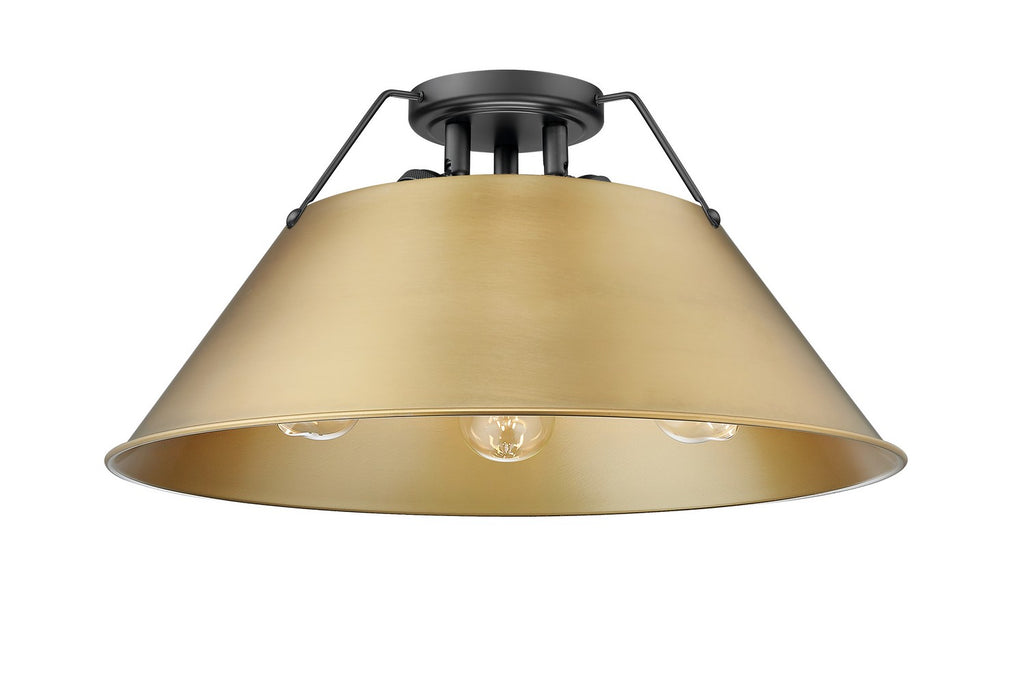 Golden 3306-3FM BLK-BCB Three Light Flush Mount, Matte Black