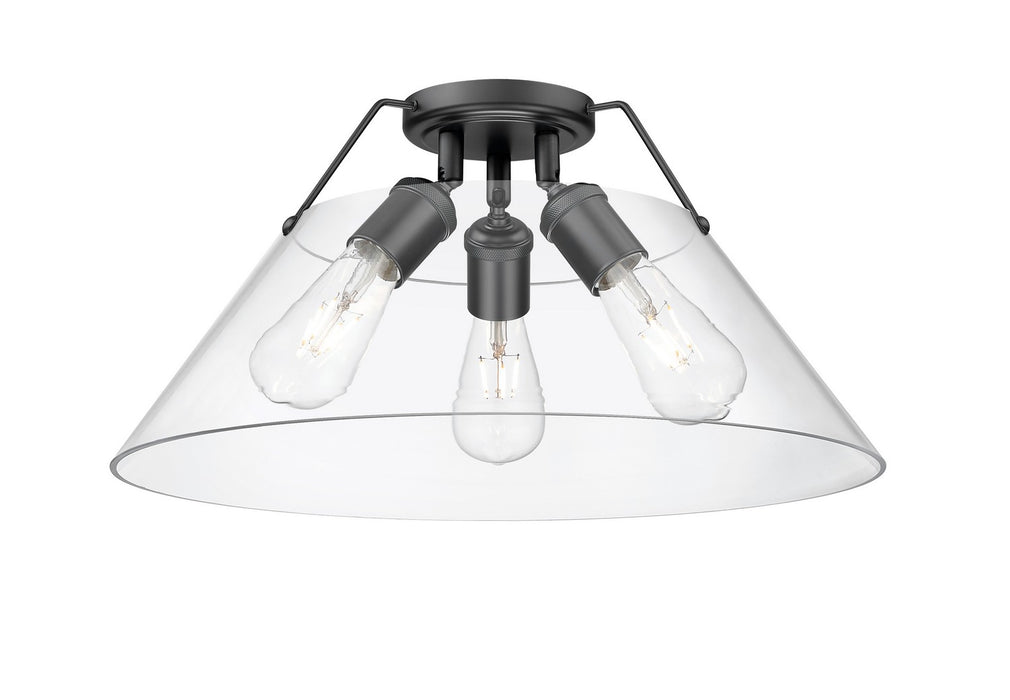 Golden 3306-3FM BLK-CLR Three Light Flush Mount, Matte Black
