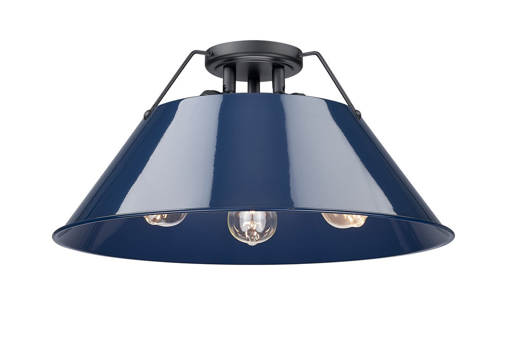 Golden 3306-3FM BLK-NVY Three Light Flush Mount, Matte Black