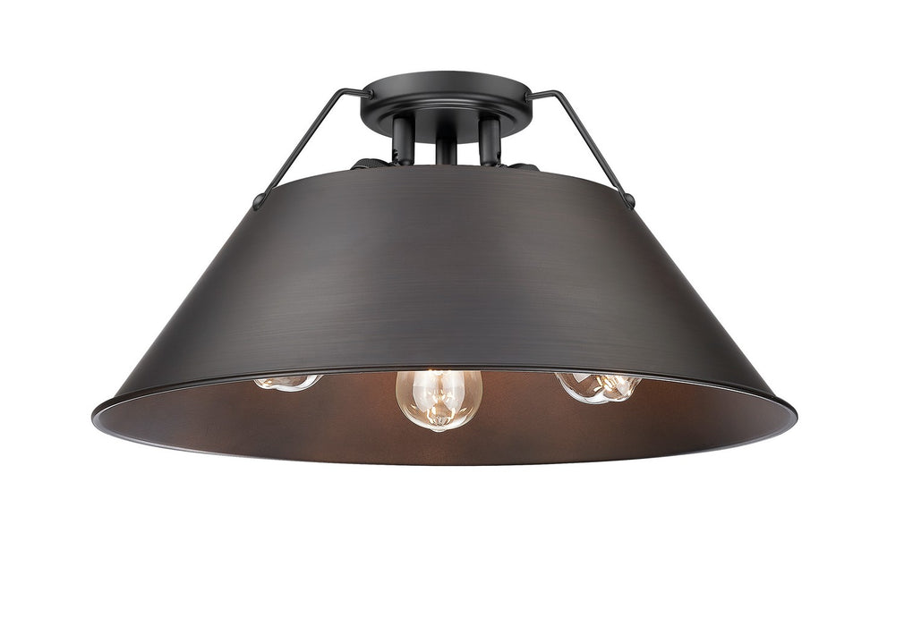 Golden 3306-3FM BLK-RBZ Three Light Flush Mount, Matte Black