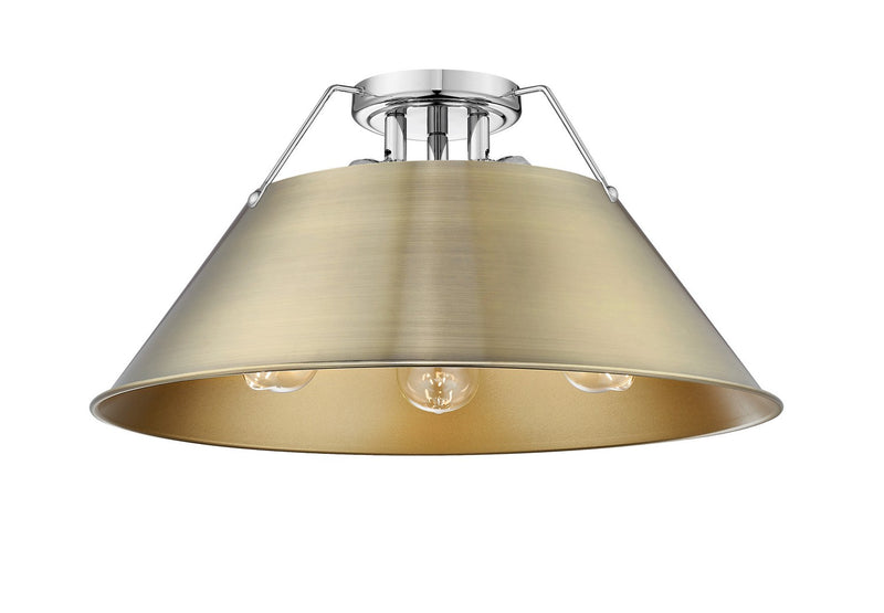 Golden 3306-3FM CH-AB Three Light Flush Mount, Chrome