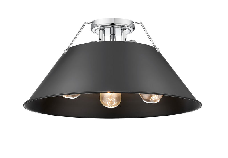 Golden 3306-3FM CH-BLK Three Light Flush Mount, Chrome