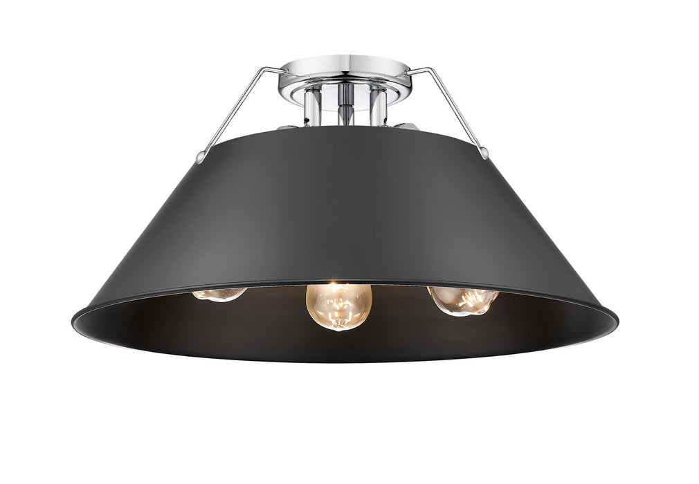 Golden 3306-3FM CH-BLK Three Light Flush Mount, Chrome