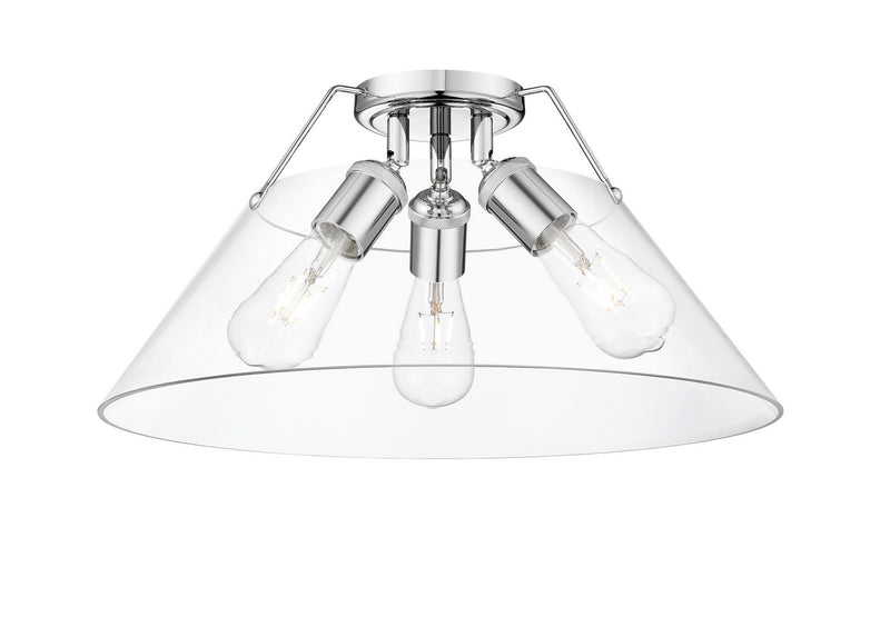 Golden 3306-3FM CH-CLR Three Light Flush Mount, Chrome