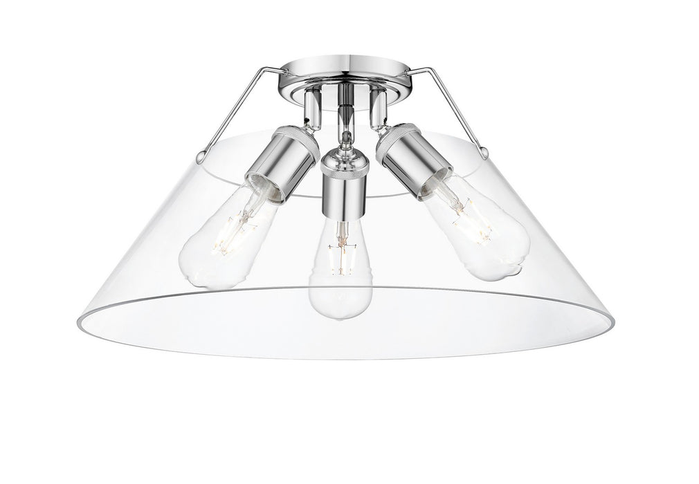 Golden 3306-3FM CH-CLR Three Light Flush Mount, Chrome