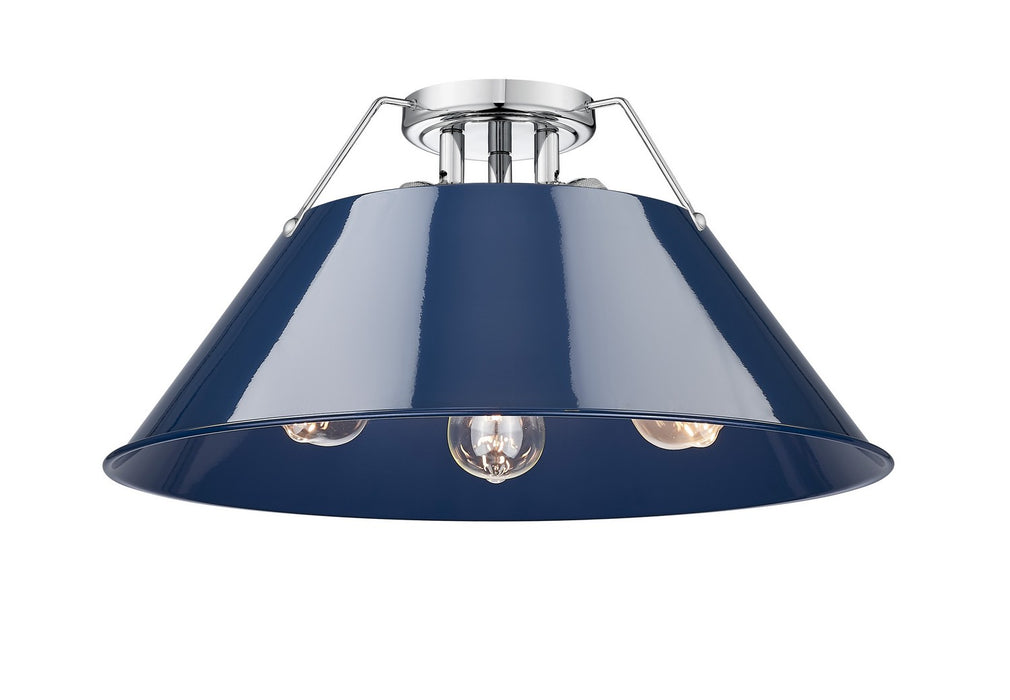 Golden 3306-3FM CH-NVY Three Light Flush Mount, Chrome
