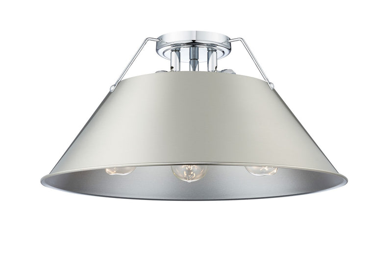 Golden 3306-3FM CH-PW Three Light Flush Mount, Chrome