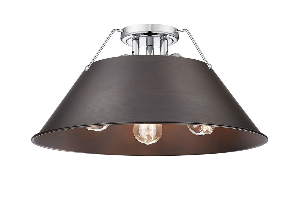 Golden 3306-3FM CH-RBZ Three Light Flush Mount, Chrome