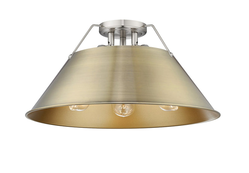 Golden 3306-3FM PW-AB Three Light Flush Mount, Pewter