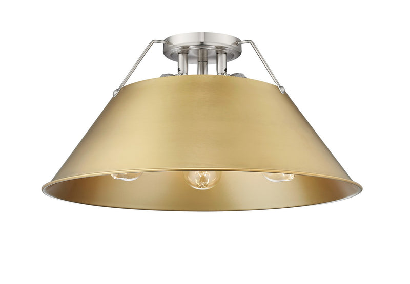 Golden 3306-3FM PW-BCB Three Light Flush Mount, Pewter