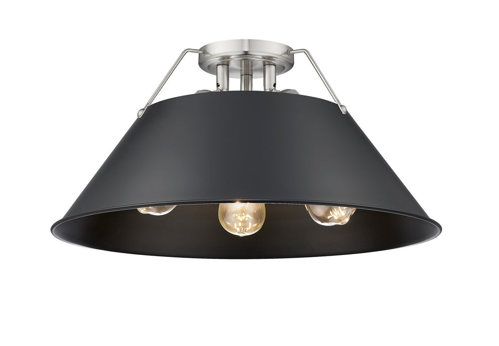 Golden 3306-3FM PW-BLK Three Light Flush Mount, Pewter