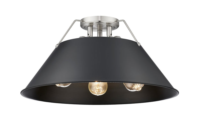 Golden 3306-3FM PW-BLK Three Light Flush Mount, Pewter