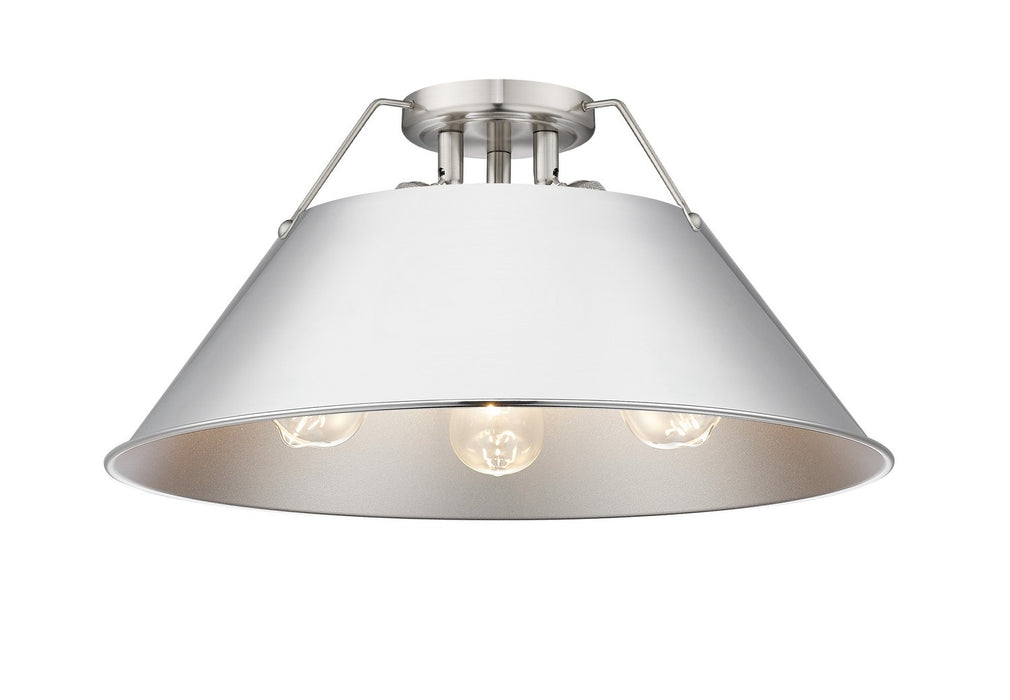 Golden 3306-3FM PW-CH Three Light Flush Mount, Pewter