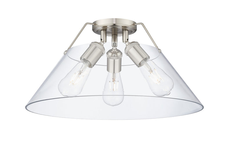 Golden 3306-3FM PW-CLR Three Light Flush Mount, Pewter