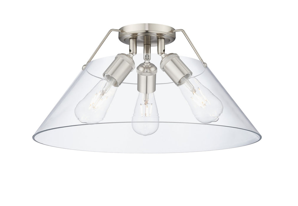 Golden 3306-3FM PW-CLR Three Light Flush Mount, Pewter