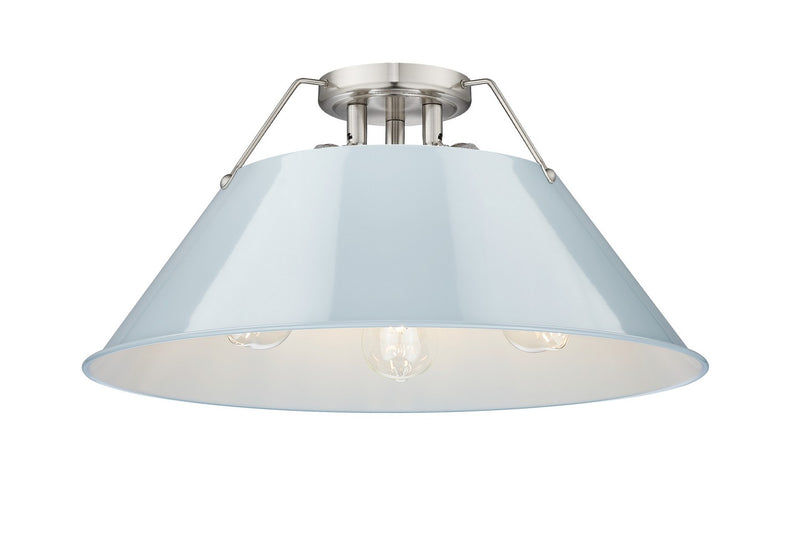 Golden 3306-3FM PW-DB Three Light Flush Mount, Pewter
