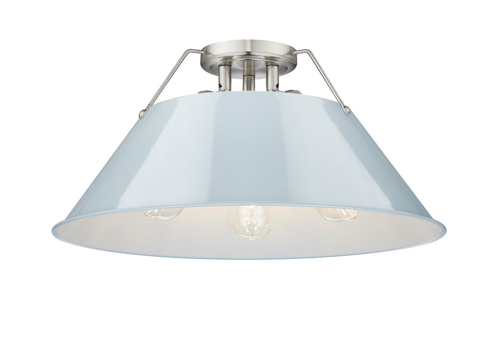 Golden 3306-3FM PW-DB Three Light Flush Mount, Pewter