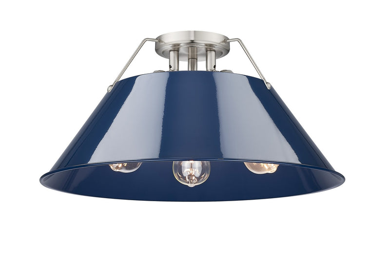 Golden 3306-3FM PW-NVY Three Light Flush Mount, Pewter