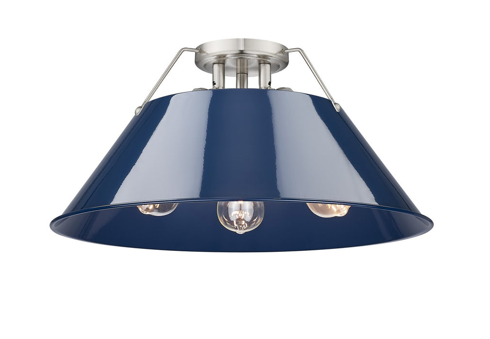 Golden 3306-3FM PW-NVY Three Light Flush Mount, Pewter