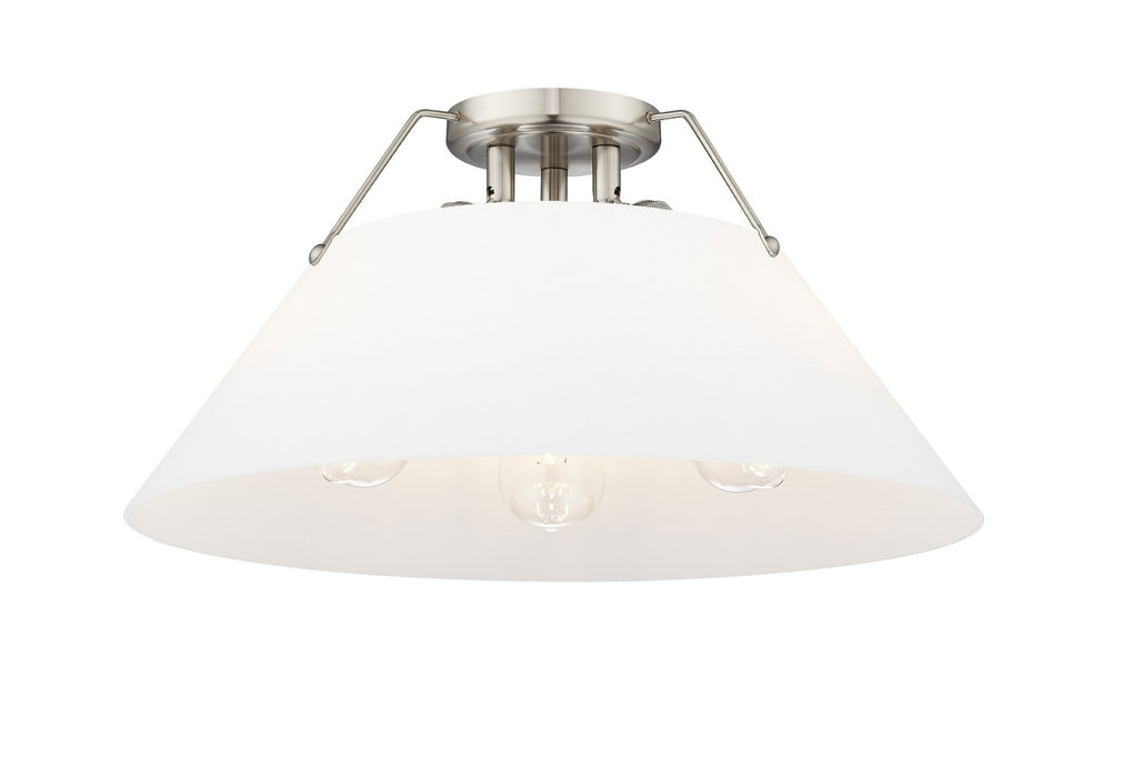 Golden 3306-3FM PW-OP Three Light Flush Mount, Pewter