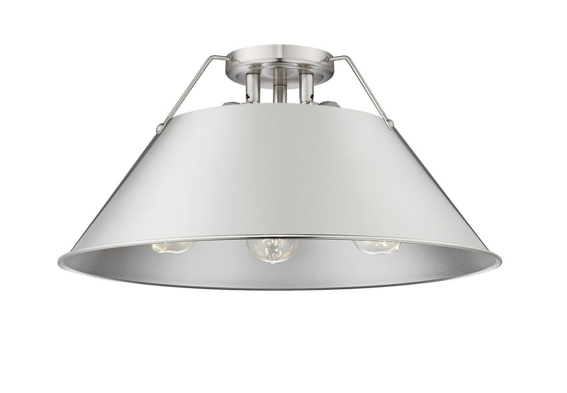 Golden 3306-3FM PW-PW Three Light Flush Mount, Pewter