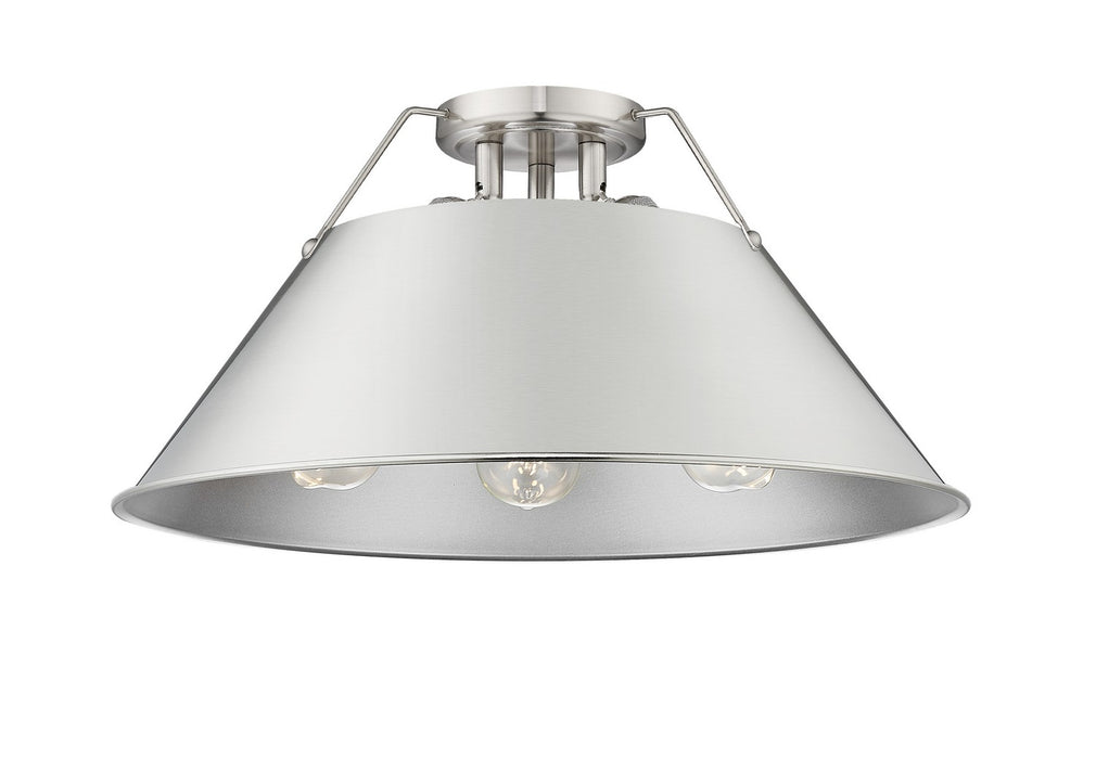 Golden 3306-3FM PW-PW Three Light Flush Mount, Pewter