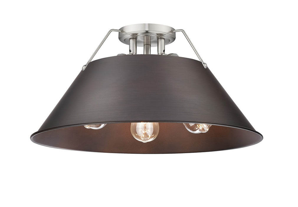 Golden 3306-3FM PW-RBZ Three Light Flush Mount, Pewter